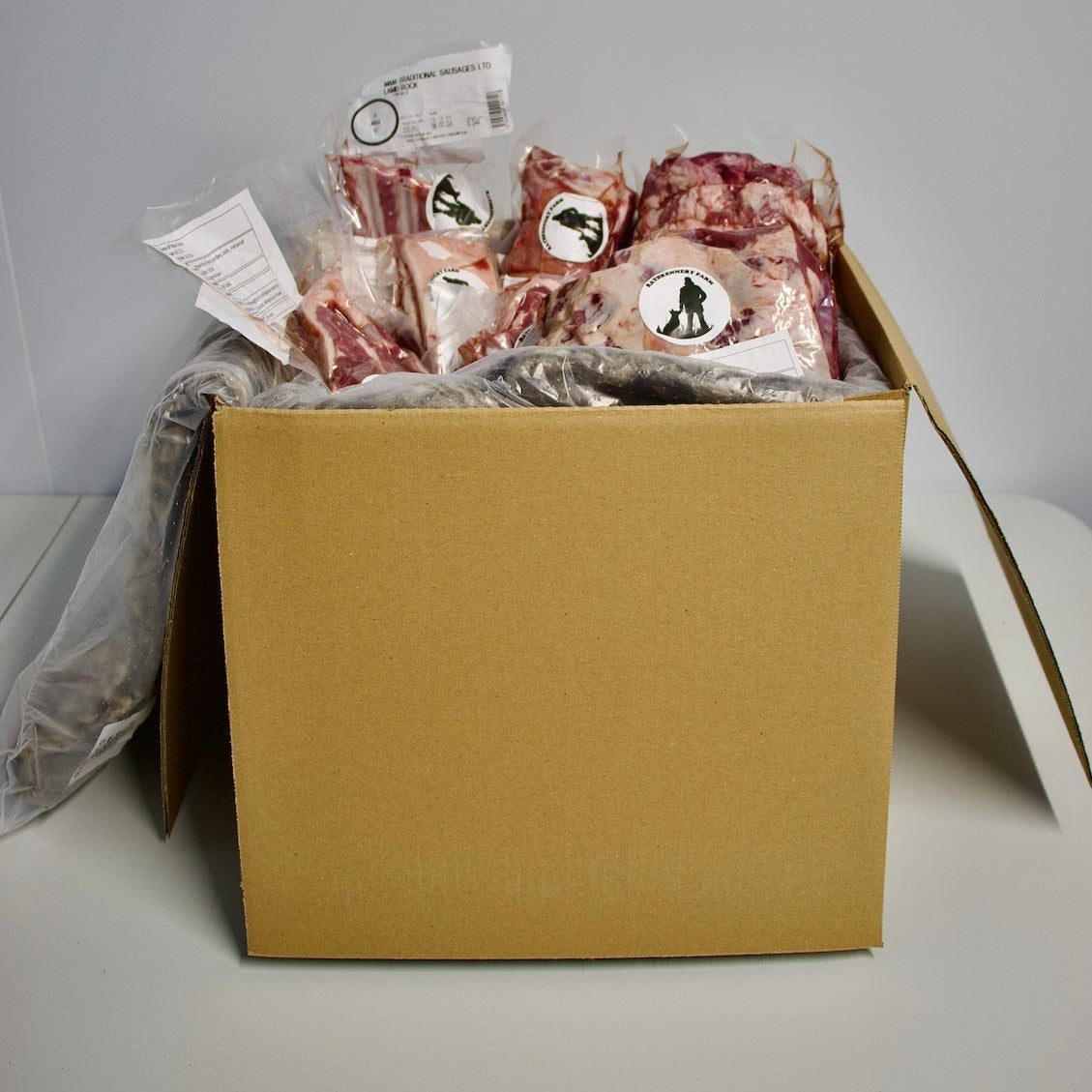 box of lamb cuts including leg, chops and shoulder