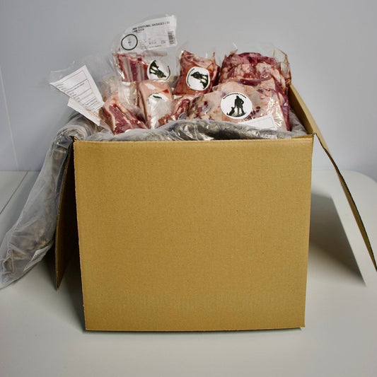 box of lamb cuts including leg, chops and shoulder 